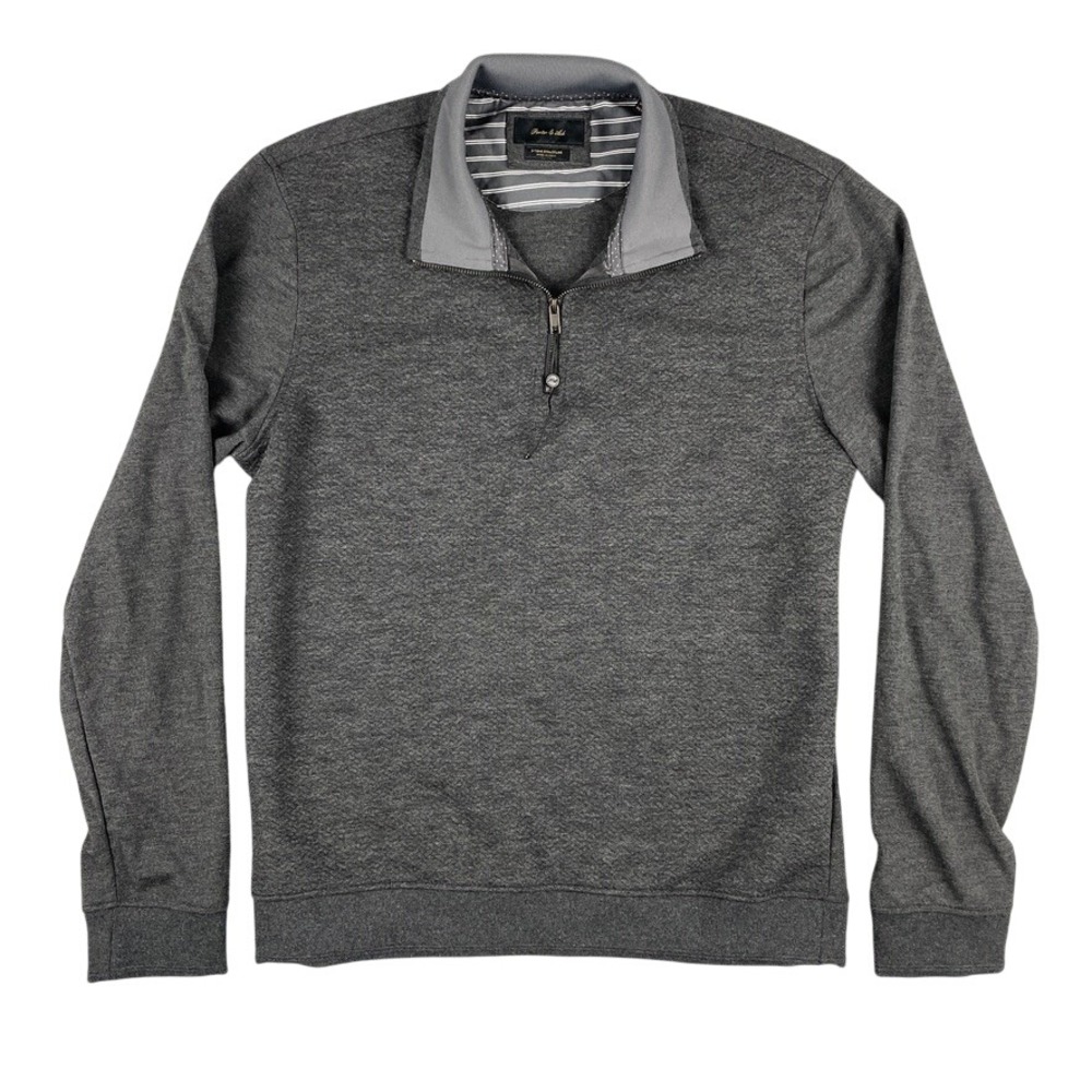 Porter & Ash Pullover Sweater Men's M Gray 2-Tone Collar Lightweight Quarter Zip - Picture 2 of 8